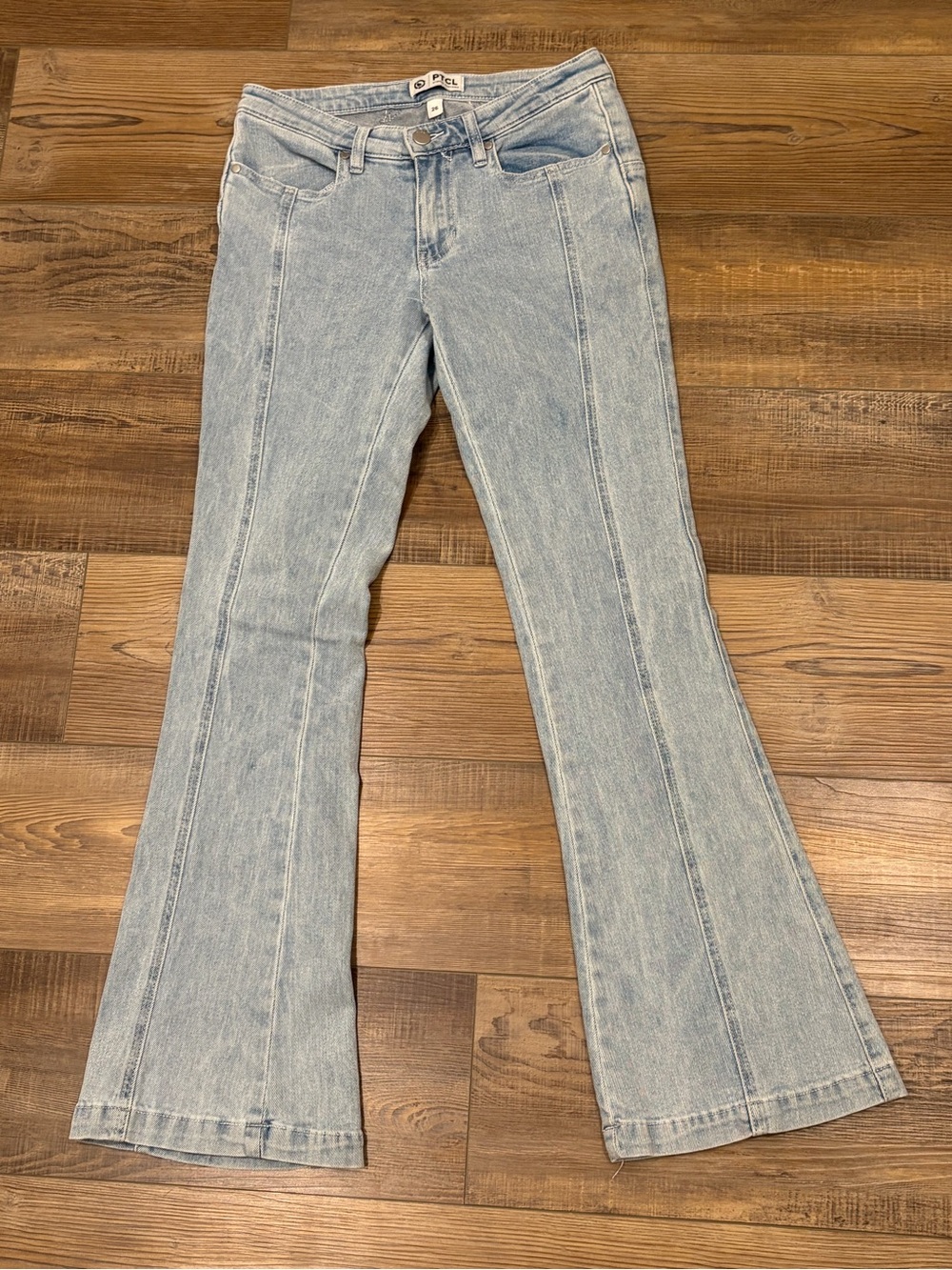 PTCL light wash low rise Flare Jeans with Front Panel Seams star back pockets